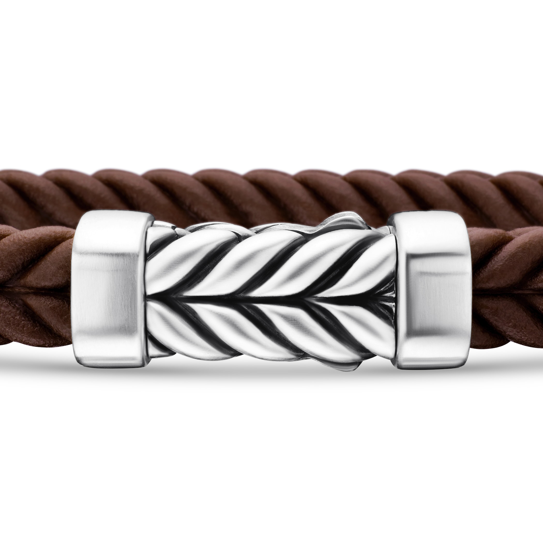 David Yurman Chevron Bracelet  in Brown Rubber with Sterling Silver, 6mm