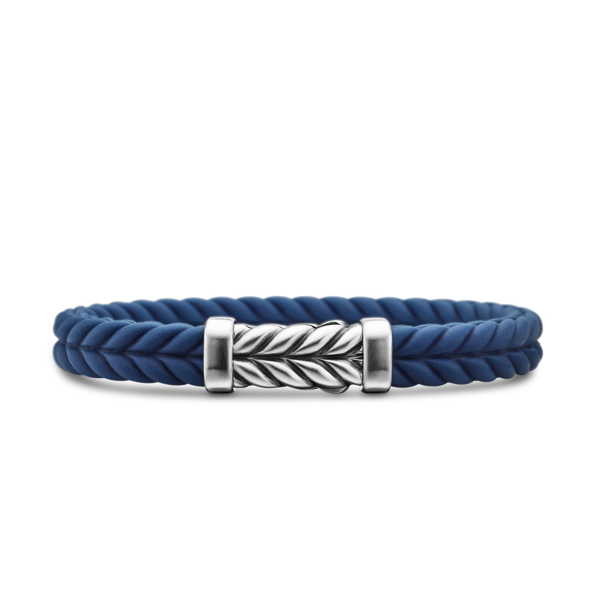 David Yurman Chevron Bracelet  in Blue Rubber with Sterling Silver, 9mm