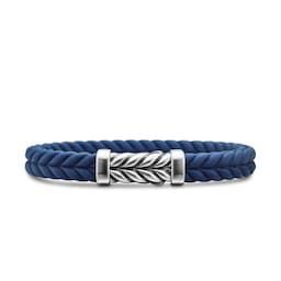37360253 - Chevron Bracelet in Blue Rubber with Sterling Silver, 9mm