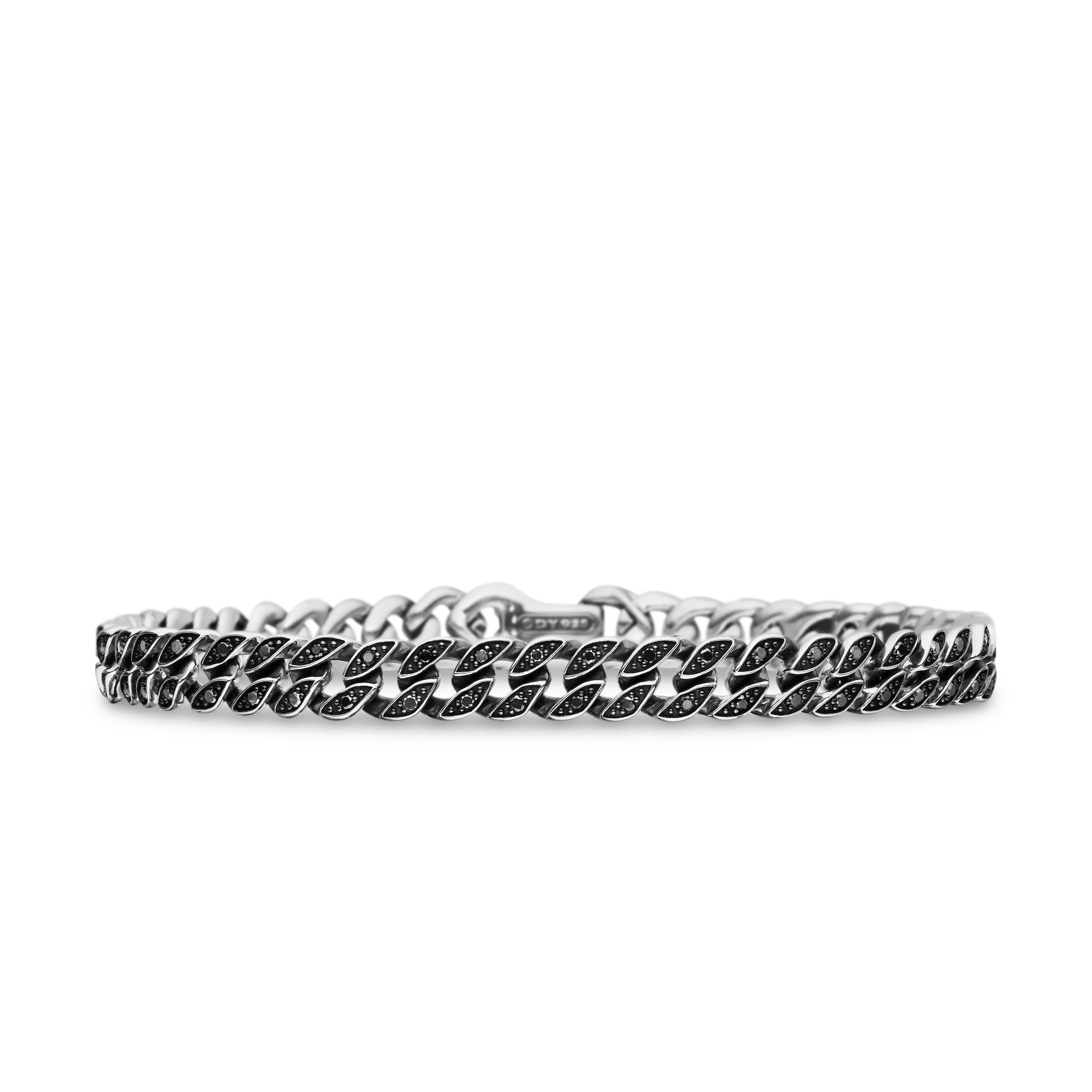 David Yurman Curb Chain Bracelet in Sterling Silver with Black Diamonds, 6mm