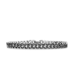 37360258 - Curb Chain Bracelet in Sterling Silver with Black Diamonds, 6mm