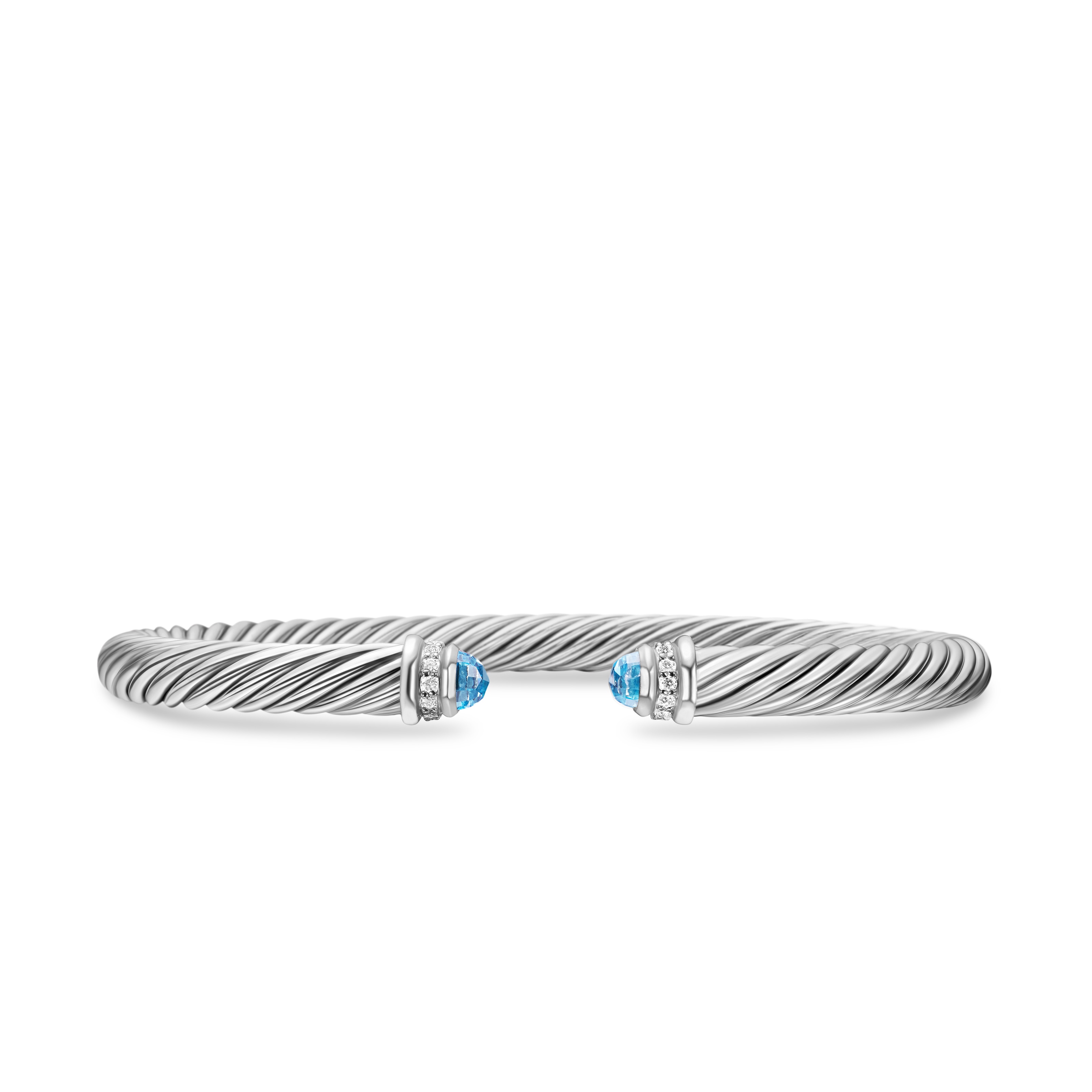 Classic Cable Bracelet in Sterling Silver with Blue Topaz and Diamonds, 5mm - Size Medium