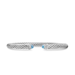 David Yurman Classic Cable Bracelet in Sterling Silver with Blue Topaz and Diamonds, 5mm