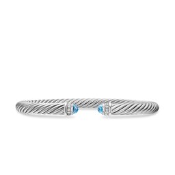 37360263 - Classic Cable Bracelet in Sterling Silver with Blue Topaz and Diamonds, 5mm