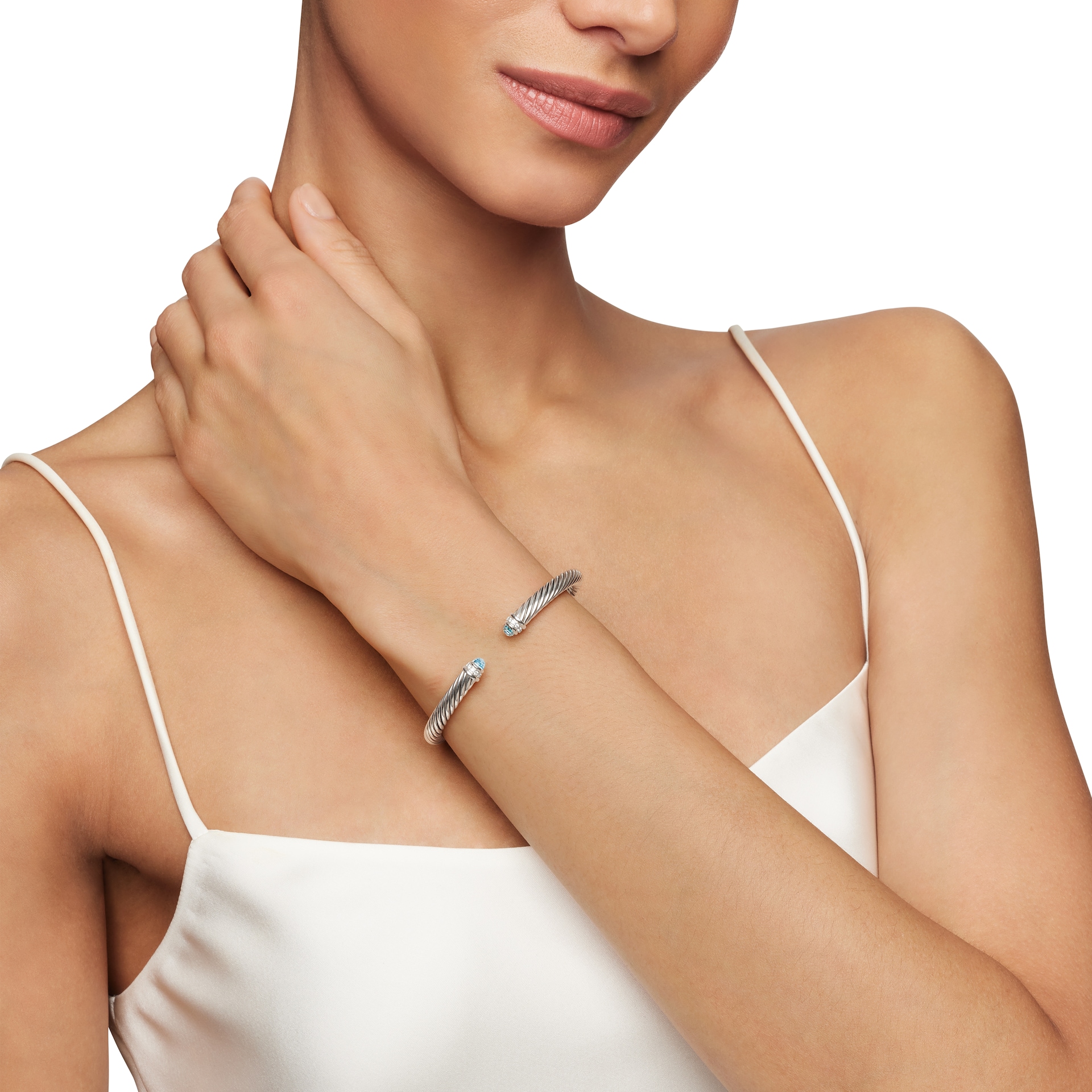 David Yurman Classic Cable Bracelet in Sterling Silver with Blue Topaz and Diamonds, 5mm