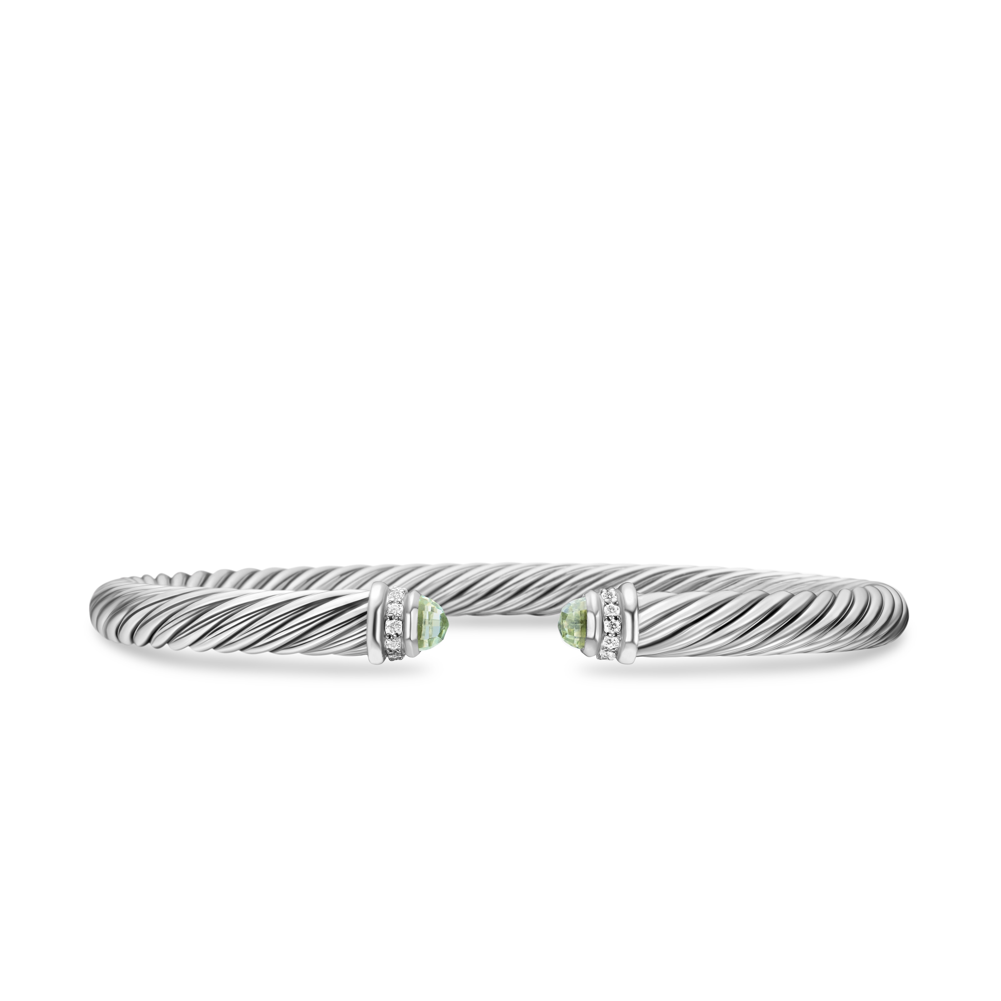 Classic Cable Bracelet in Sterling Silver with Prasiolite and Diamonds, 5mm - Size Medium