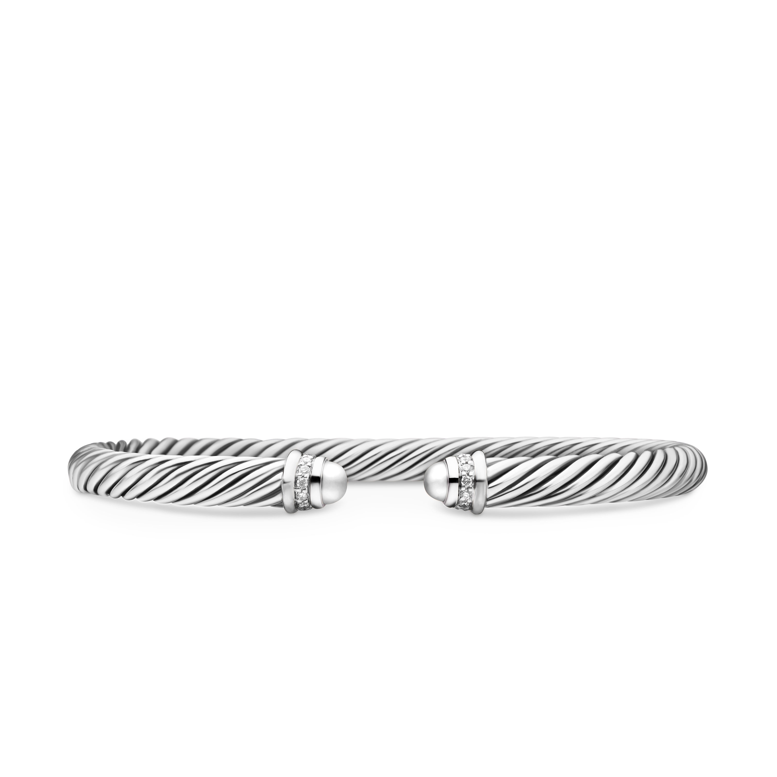 Classic Cable Bracelet in Sterling Silver with Diamonds, 5mm - Size Medium