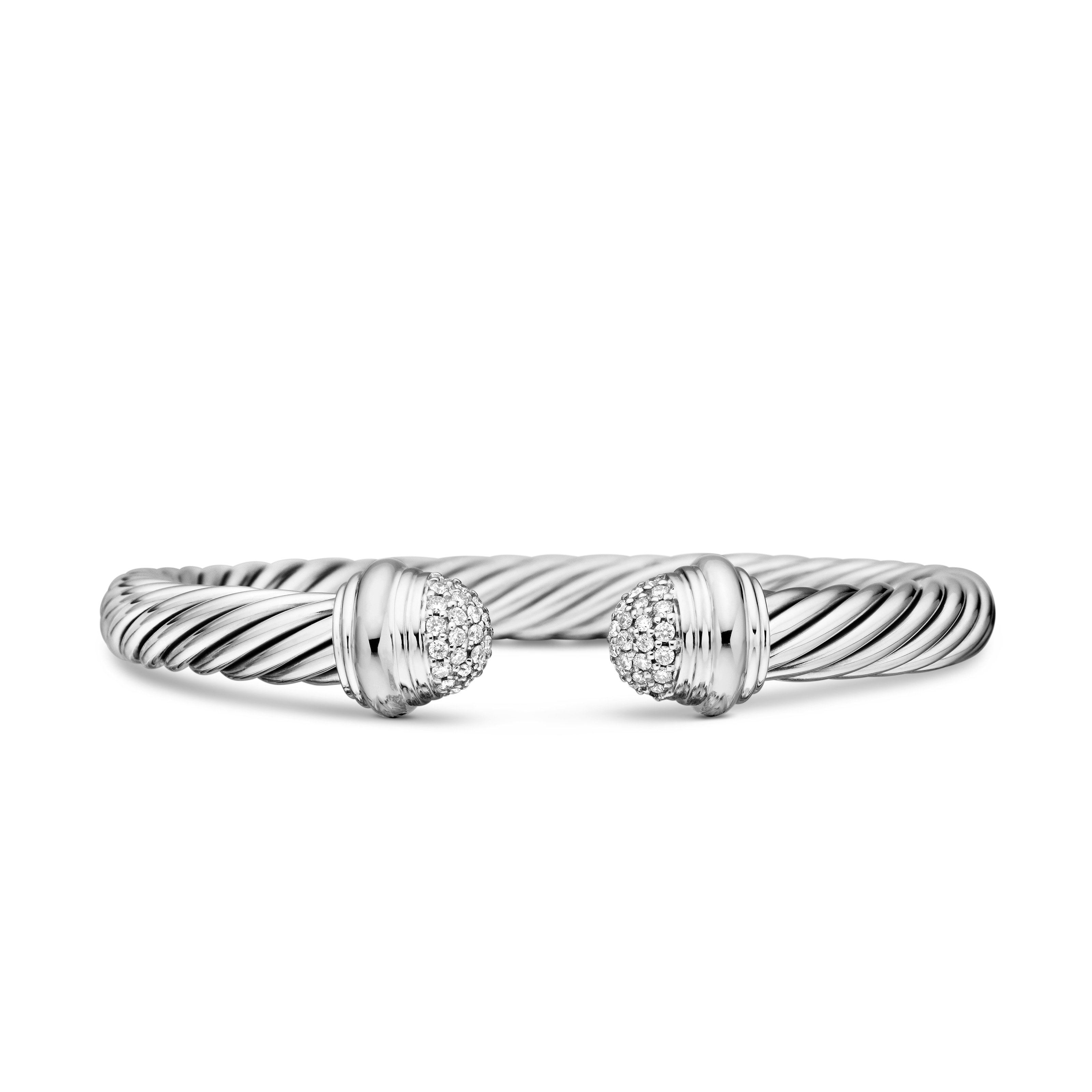 Classic Cable Bracelet in Sterling Silver with Pavé Diamond Domes, 7mm - Size Medium