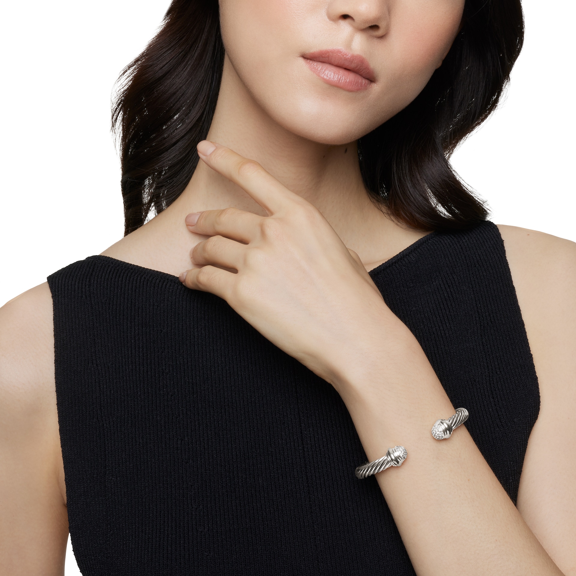 David Yurman Classic Cable Bracelet in Sterling Silver with Pavé Diamond Domes, 7mm