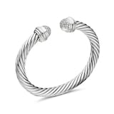 David Yurman Classic Cable Bracelet in Sterling Silver with Pavé Diamond Domes, 7mm - Size Large