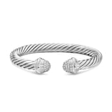 David Yurman Classic Cable Bracelet in Sterling Silver with Pavé Diamond Domes, 7mm - Size Large
