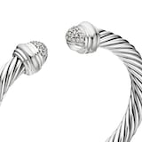 David Yurman Classic Cable Bracelet in Sterling Silver with Pavé Diamond Domes, 7mm - Size Large