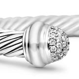 David Yurman Classic Cable Bracelet in Sterling Silver with Pavé Diamond Domes, 7mm - Size Large