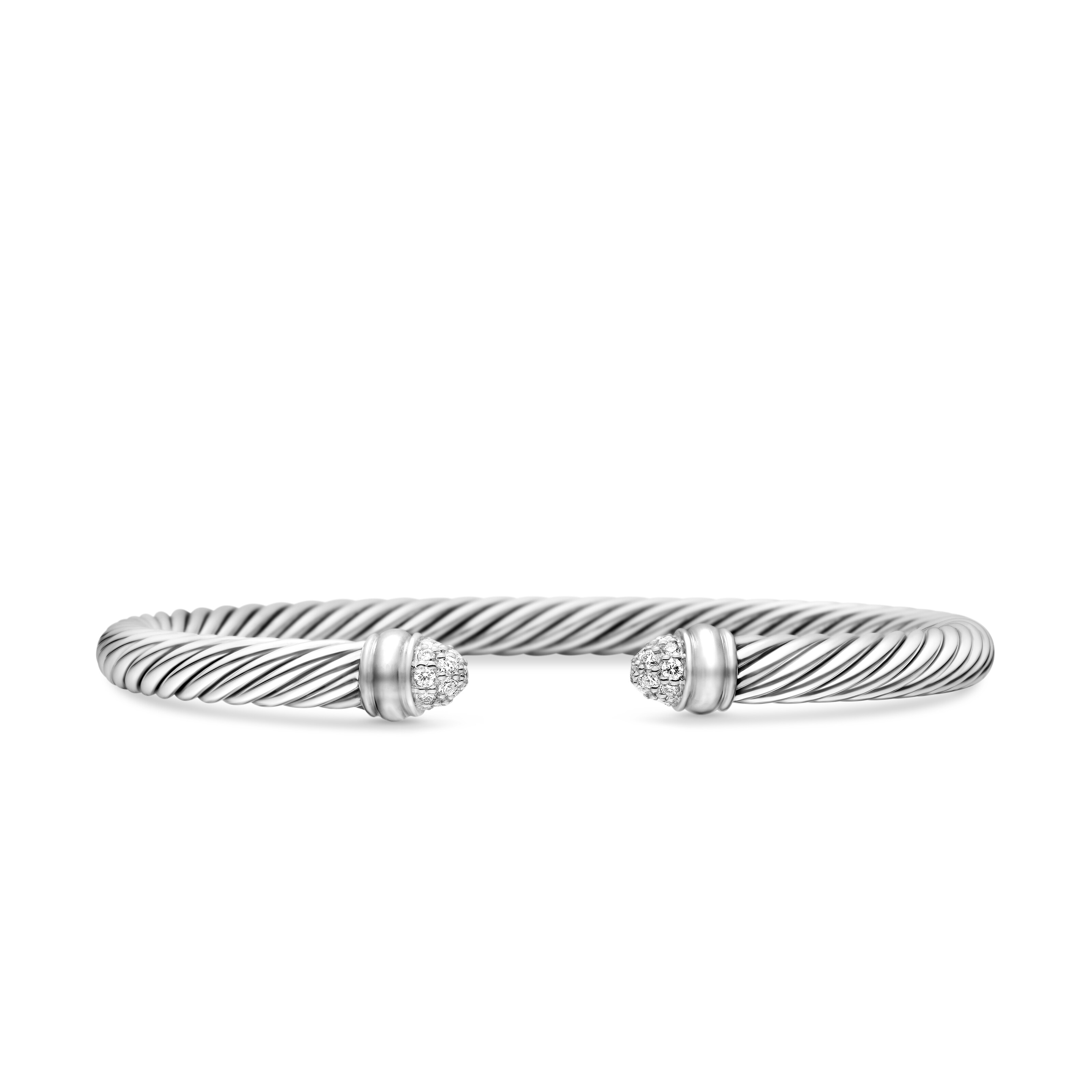Classic Cable Bracelet in Sterling Silver with Pavé Diamond Domes, 5mm - Size Medium