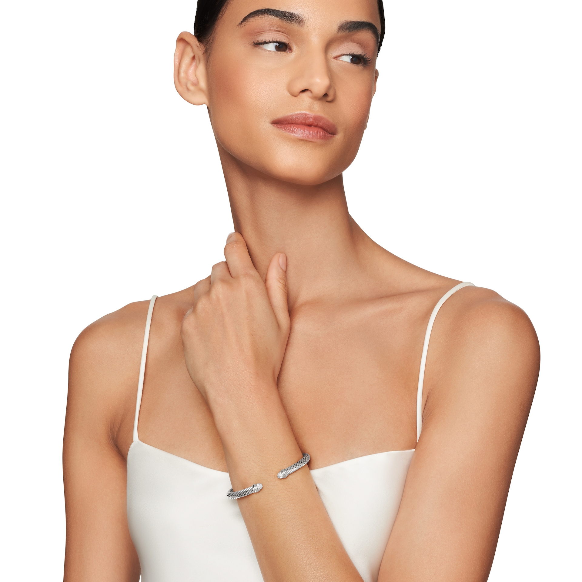 David Yurman Classic Cable Bracelet in Sterling Silver with Pavé Diamond Domes, 5mm