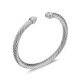David Yurman Classic Cable Bracelet in Sterling Silver with Pavé Diamond Domes, 5mm - Size Medium