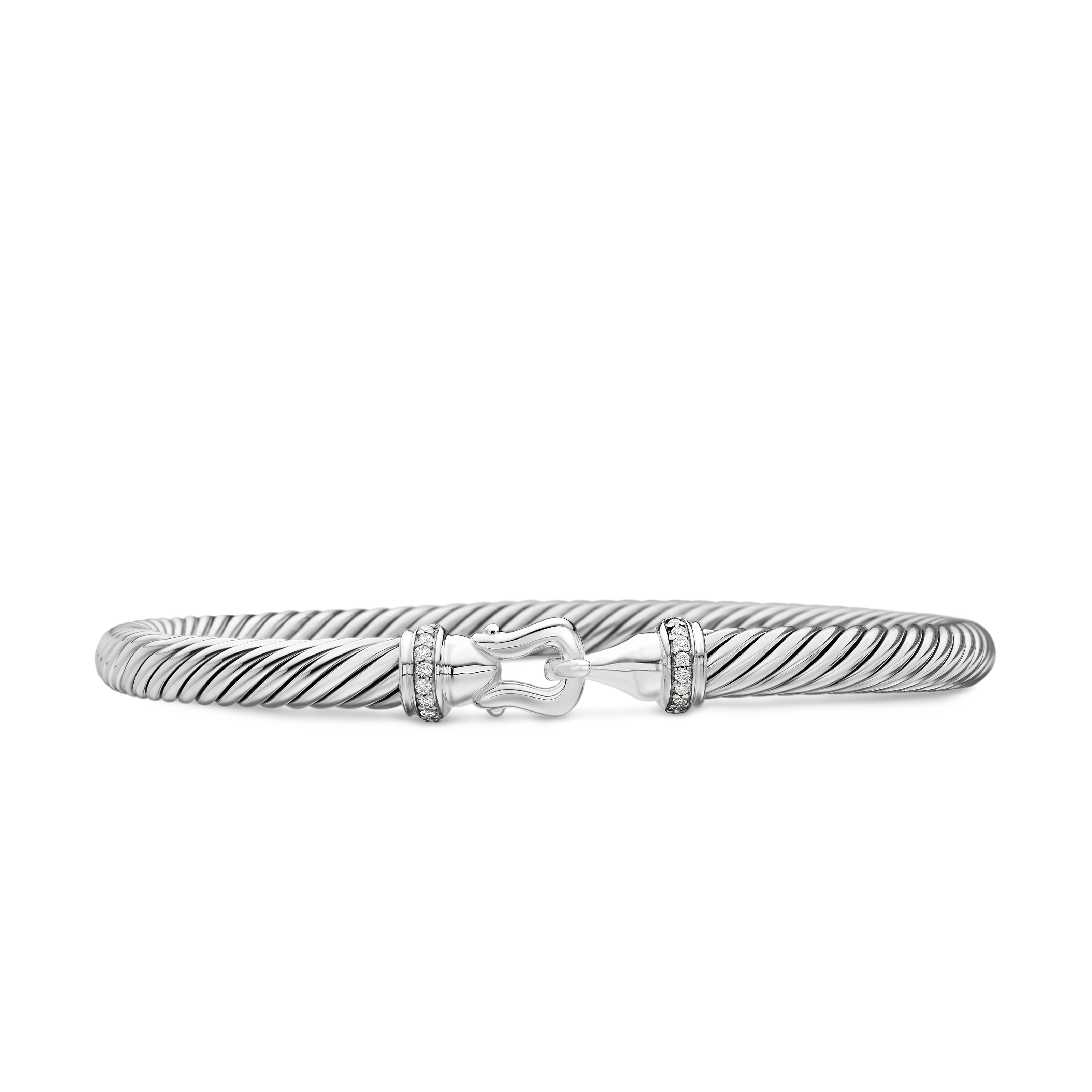 Buckle Classic Cable Bracelet in Sterling Silver with Diamonds, 5mm - Size Large