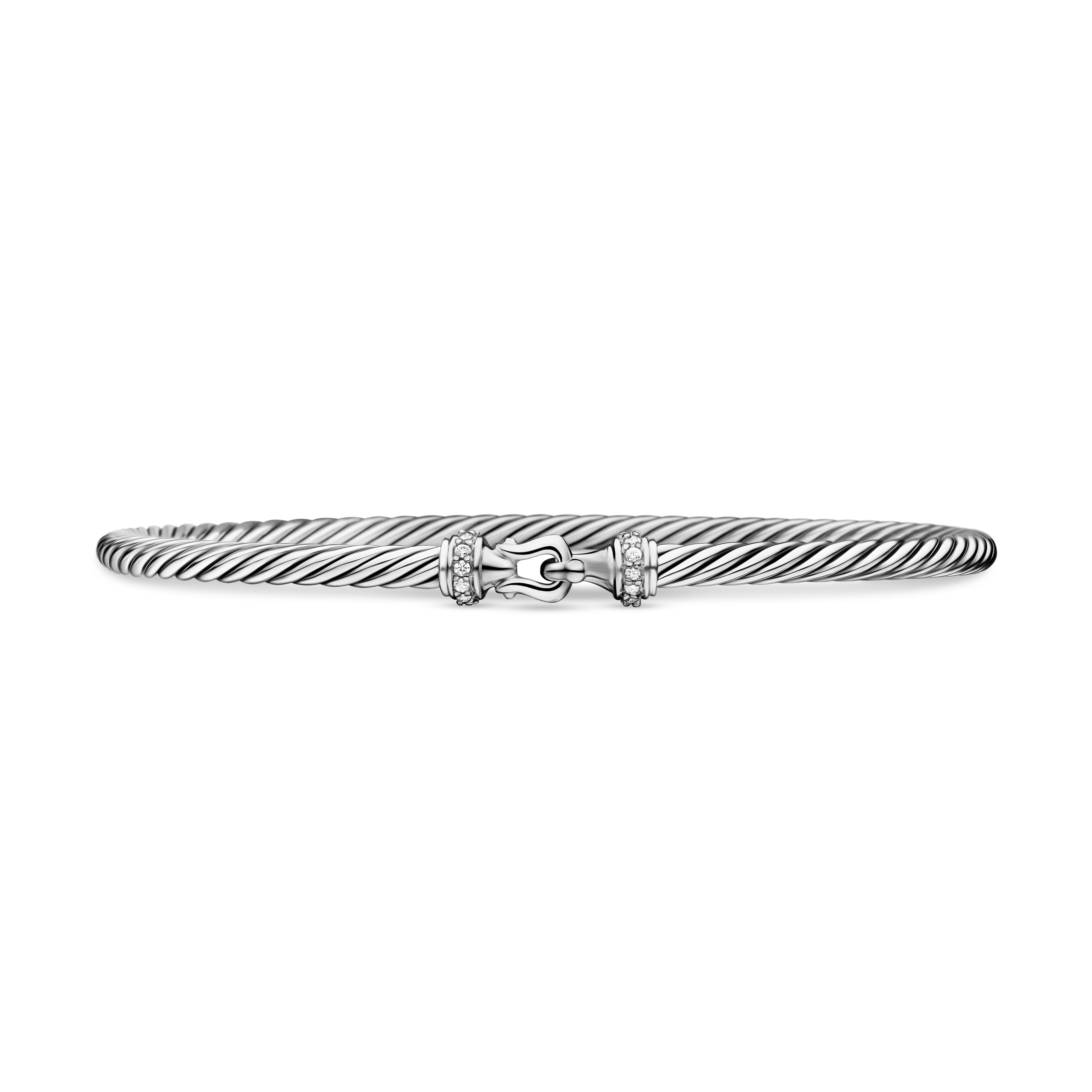 Buckle Classic Cable Bracelet in Sterling Silver with Diamonds, 3mm - Size Large