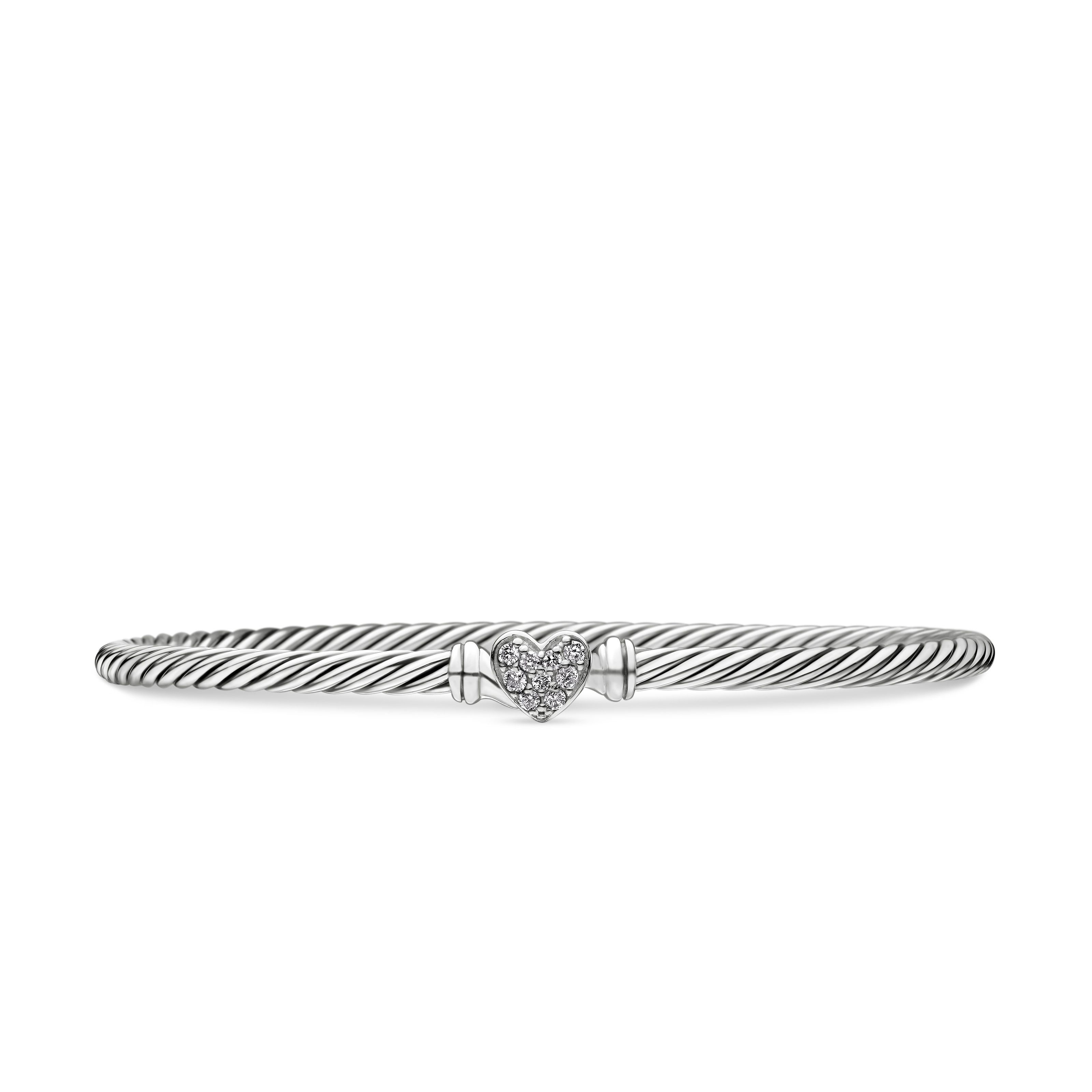 Cable Collectibles® Heart Bracelet in Sterling Silver with Pavé Diamonds, 3mm - Size Small