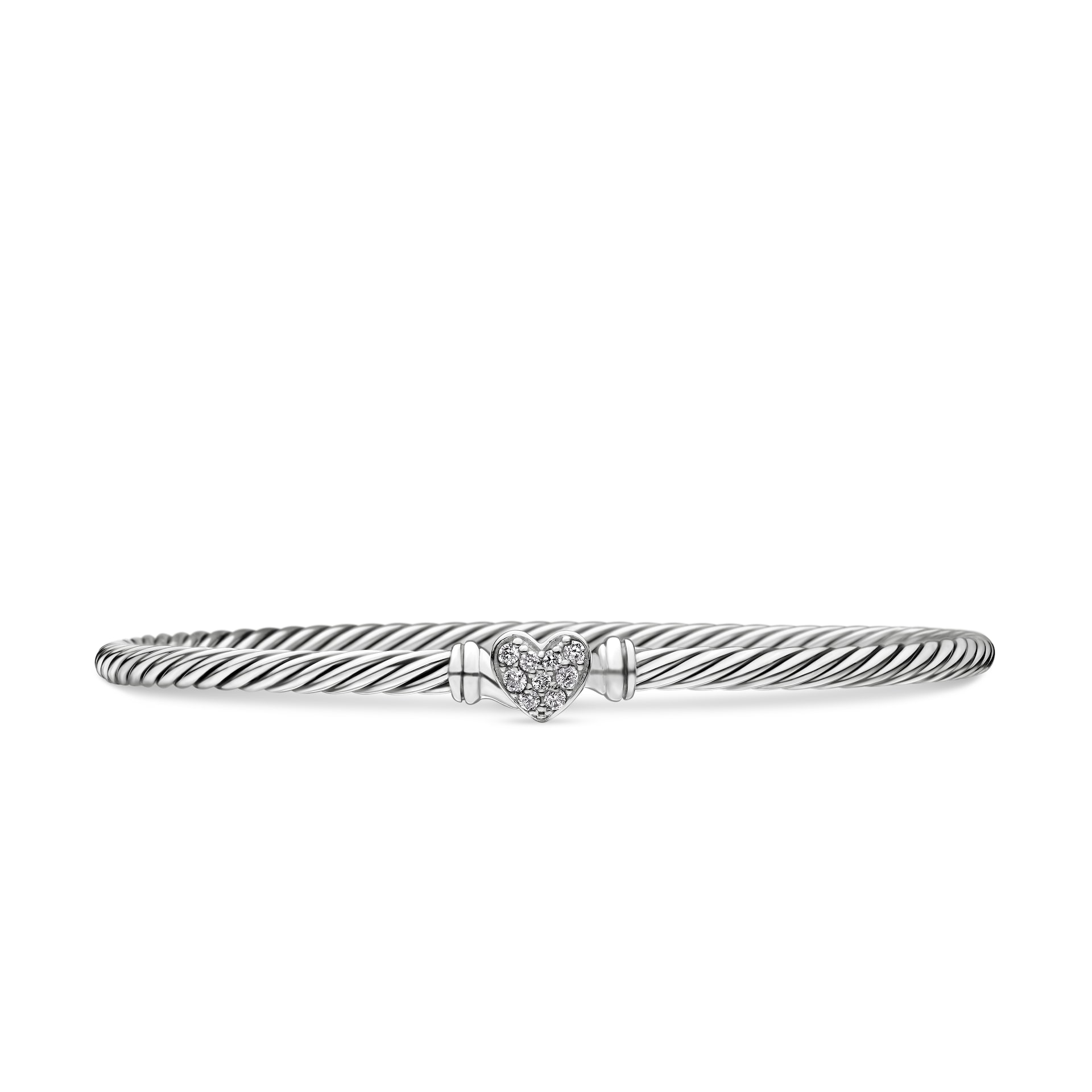 David Yurman Cable Collectibles® Heart Bracelet in Sterling Silver with Pavé Diamonds, 3mm