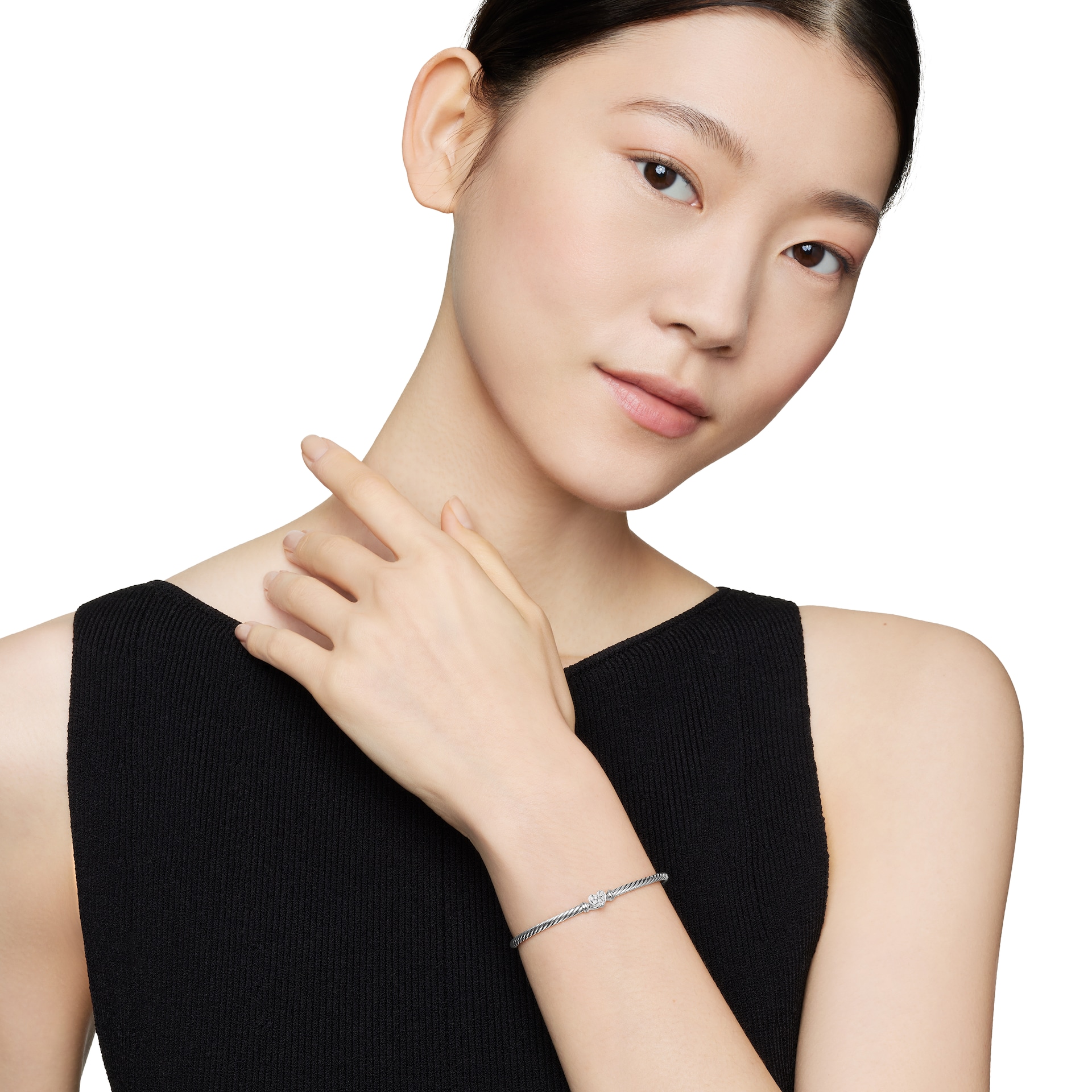 David Yurman Cable Collectibles® Heart Bracelet in Sterling Silver with Pavé Diamonds, 3mm