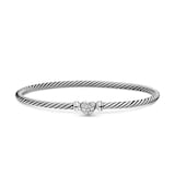 David Yurman Cable Collectibles® Heart Bracelet in Sterling Silver with Pavé Diamonds, 3mm