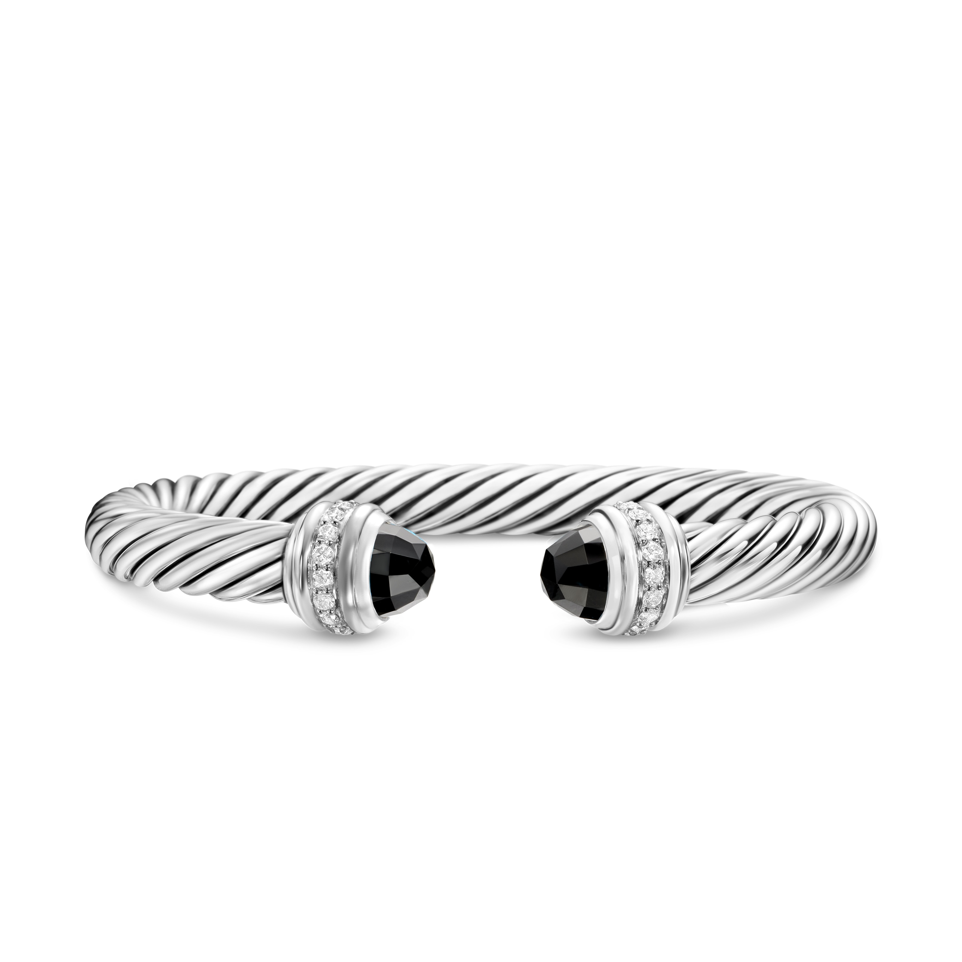 Classic Cable Bracelet in Sterling Silver with Black Onyx and Diamonds, 7mm - Size Medium