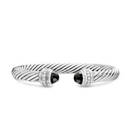 37360279 - Classic Cable Bracelet in Sterling Silver with Black Onyx and Diamonds, 7mm