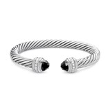 David Yurman Classic Cable Bracelet in Sterling Silver with Black Onyx and Diamonds, 7mm