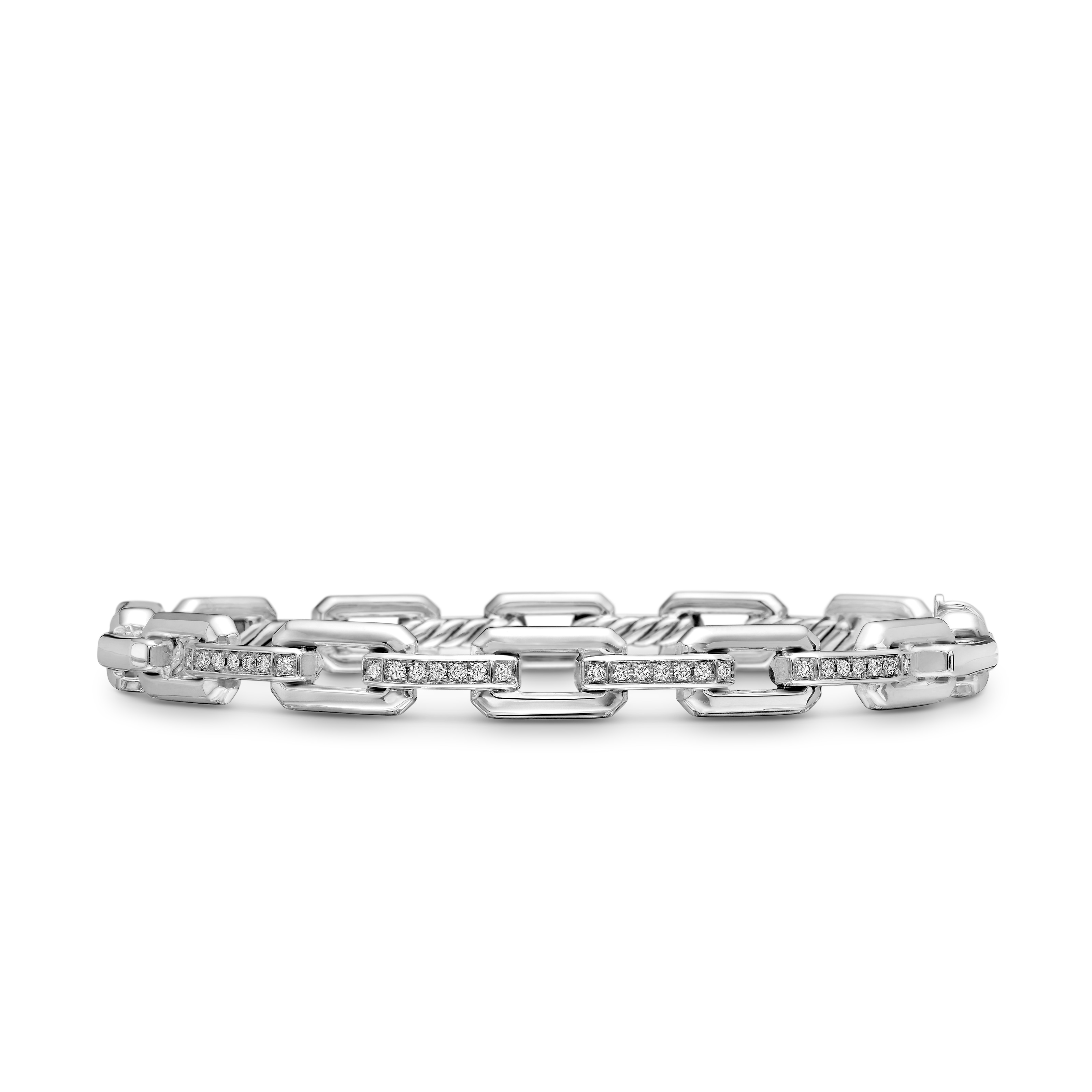 Stax Link Bracelet in Sterling Silver with Diamonds, 6.7mm - Size Small