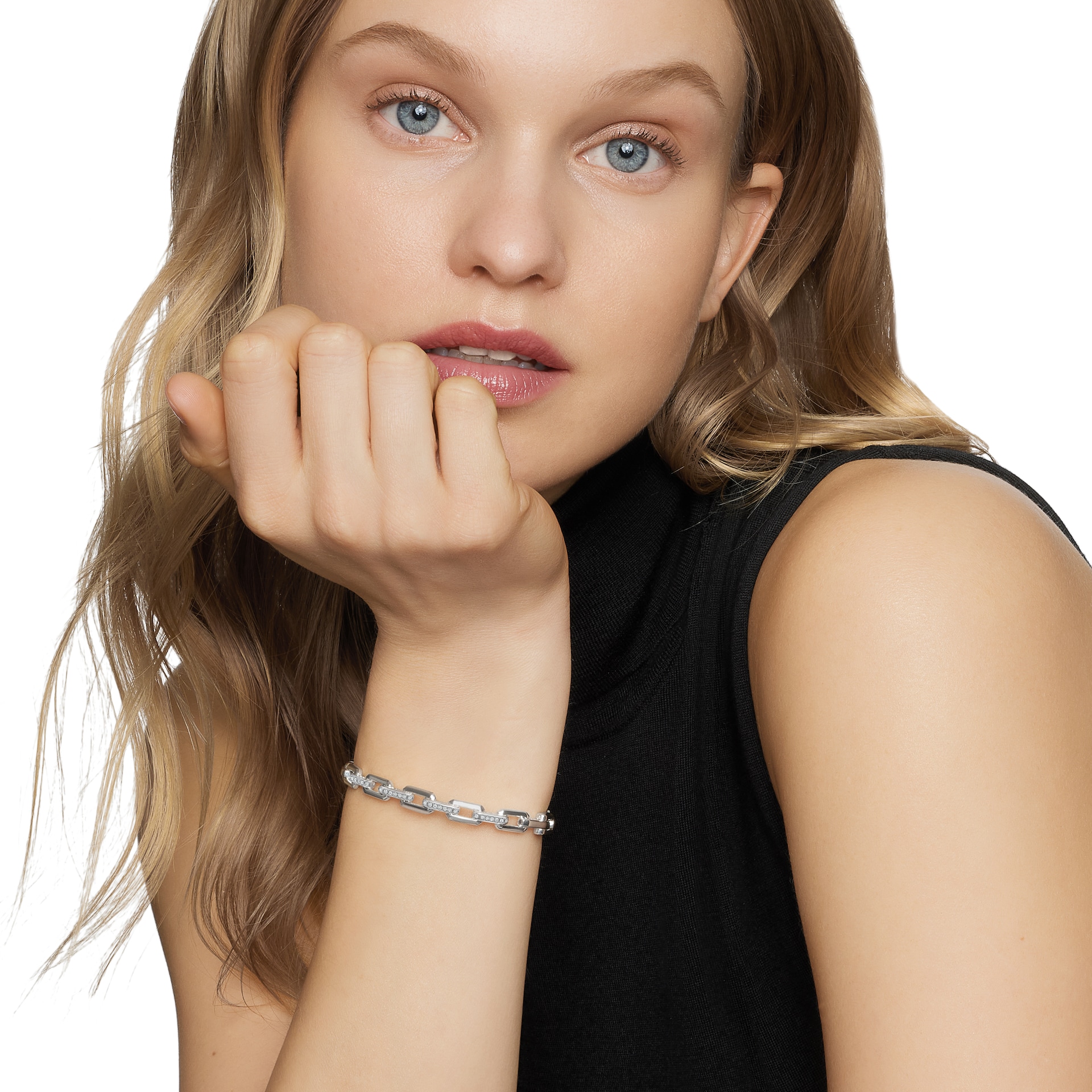 David Yurman Stax Link Bracelet in Sterling Silver with Diamonds, 6.7mm