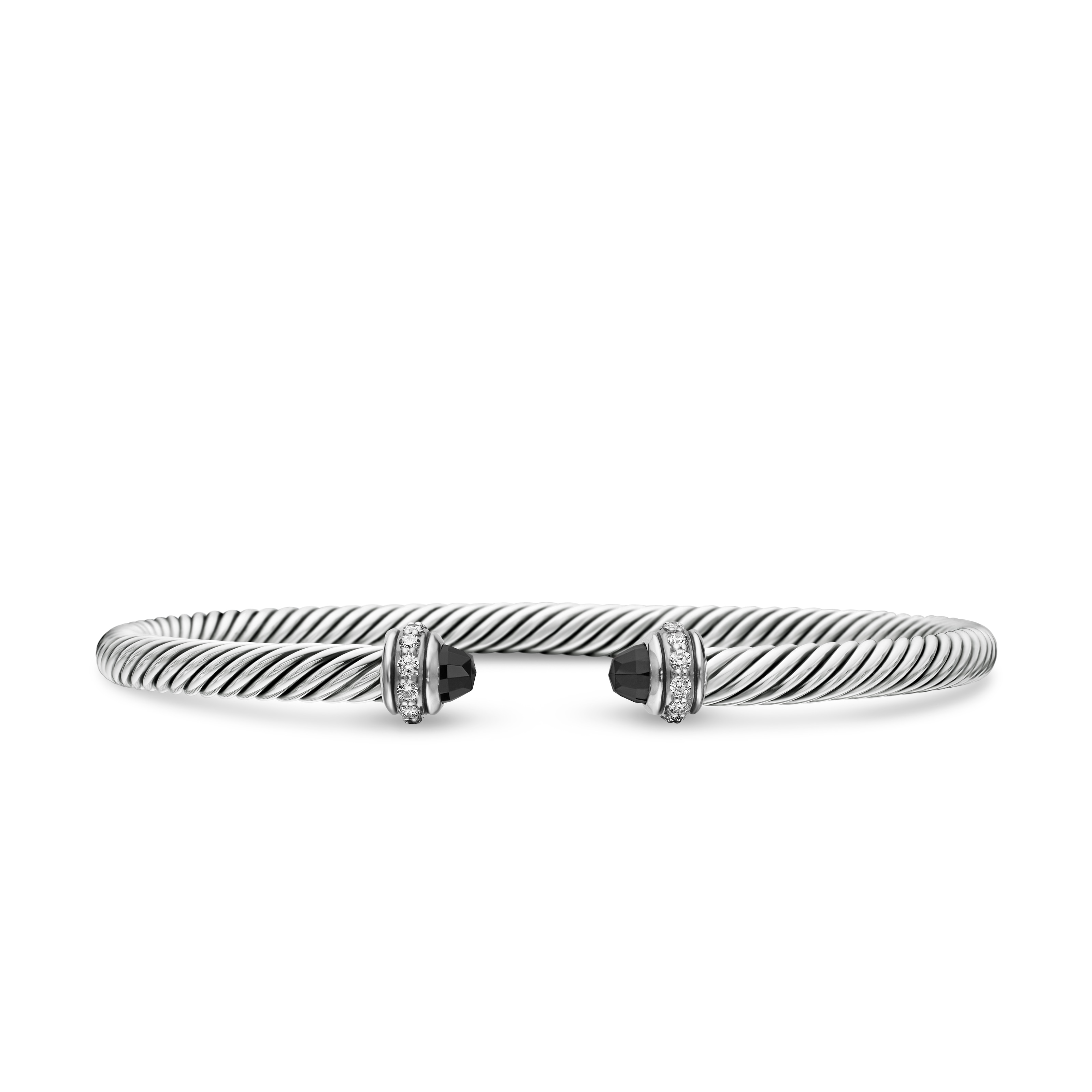 Classic Cable Bracelet in Sterling Silver with Black Onyx and Diamonds, 4mm - Size Medium