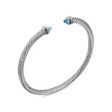 David Yurman Classic Cable Bracelet in Sterling Silver with Blue Topaz and Diamonds, 4mm