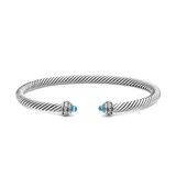 David Yurman Classic Cable Bracelet in Sterling Silver with Blue Topaz and Diamonds, 4mm