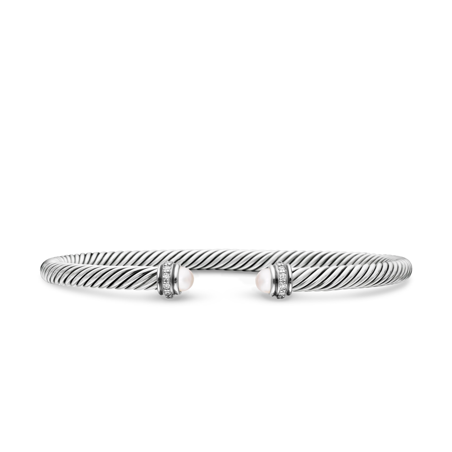 David Yurman Classic Cable Bracelet in Sterling Silver with Pearls and Diamonds, 4mm