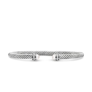 David Yurman Classic Cable Bracelet in Sterling Silver with Pearls and Diamonds, 4mm