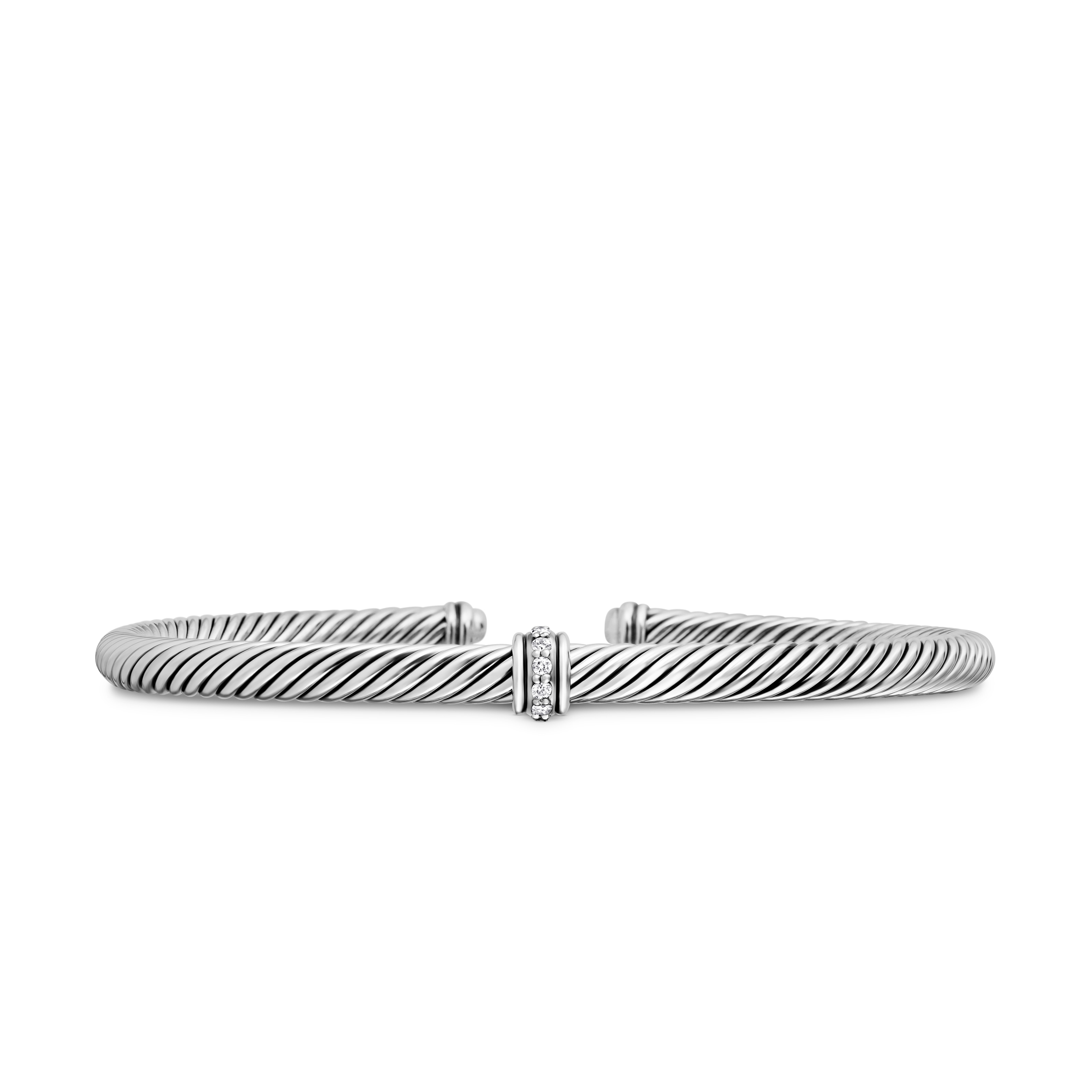 Classic Cable Station Bracelet in Sterling Silver with Diamonds, 4mm - Size Small