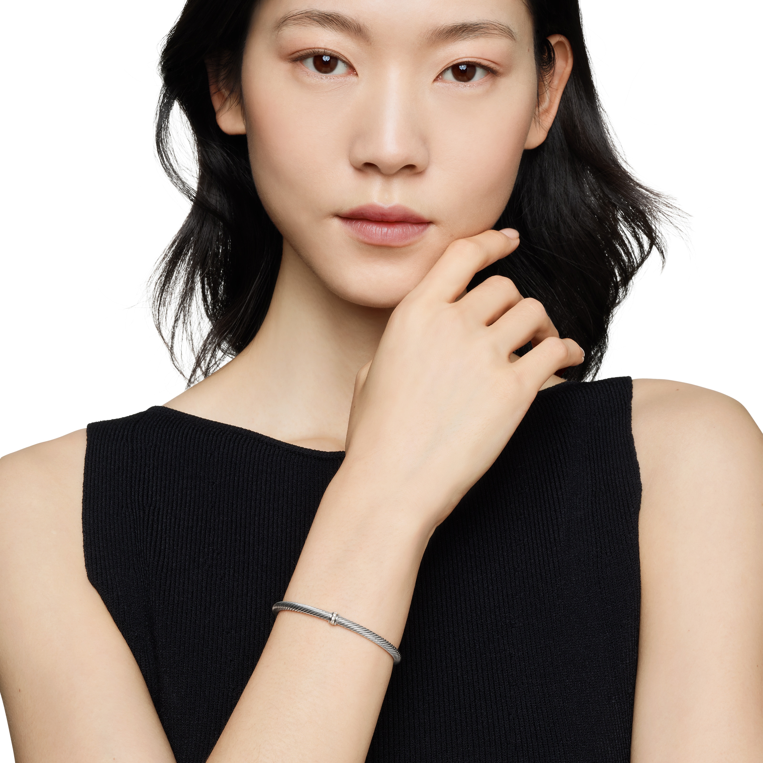 David Yurman Classic Cable Station Bracelet in Sterling Silver with Diamonds, 4mm