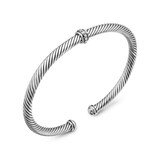 David Yurman Classic Cable Station Bracelet in Sterling Silver with Diamonds, 4mm - Size Large