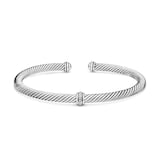 David Yurman Classic Cable Station Bracelet in Sterling Silver with Diamonds, 4mm - Size Large