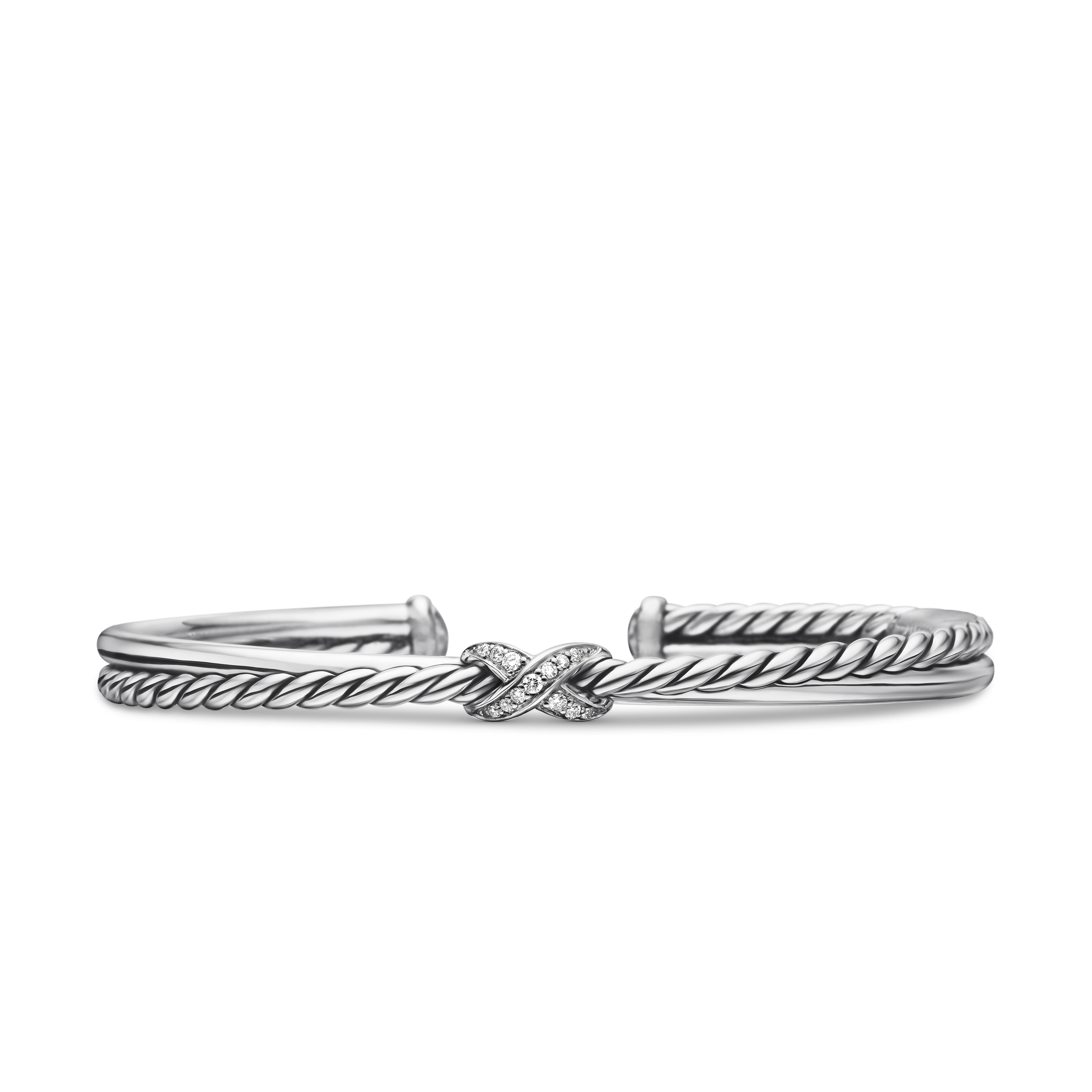 Petite X Centre Station Bracelet in Sterling Silver with Diamonds, 5.2mm - Size Small