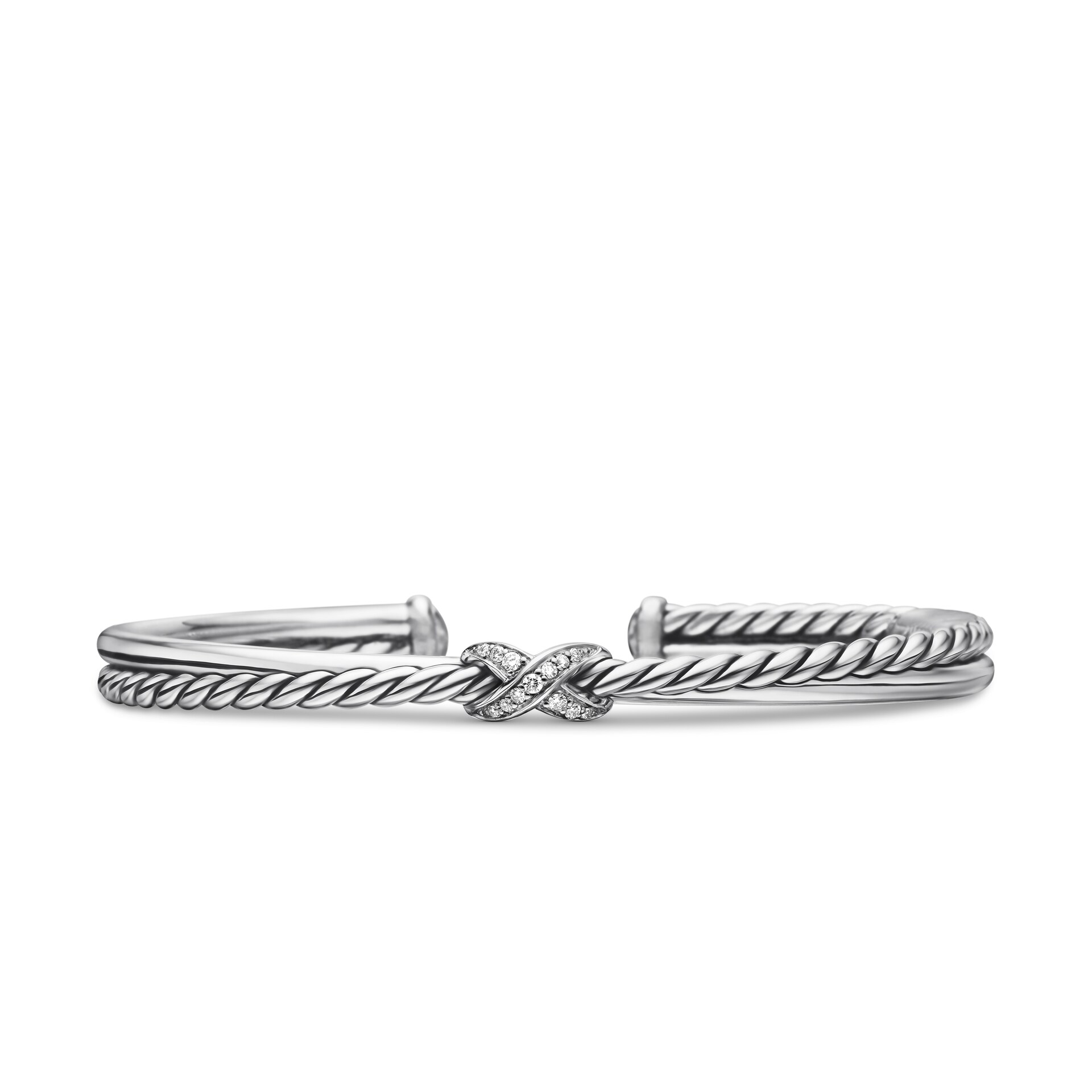 David Yurman Petite X Centre Station Bracelet in Sterling Silver with Diamonds, 5.2mm
