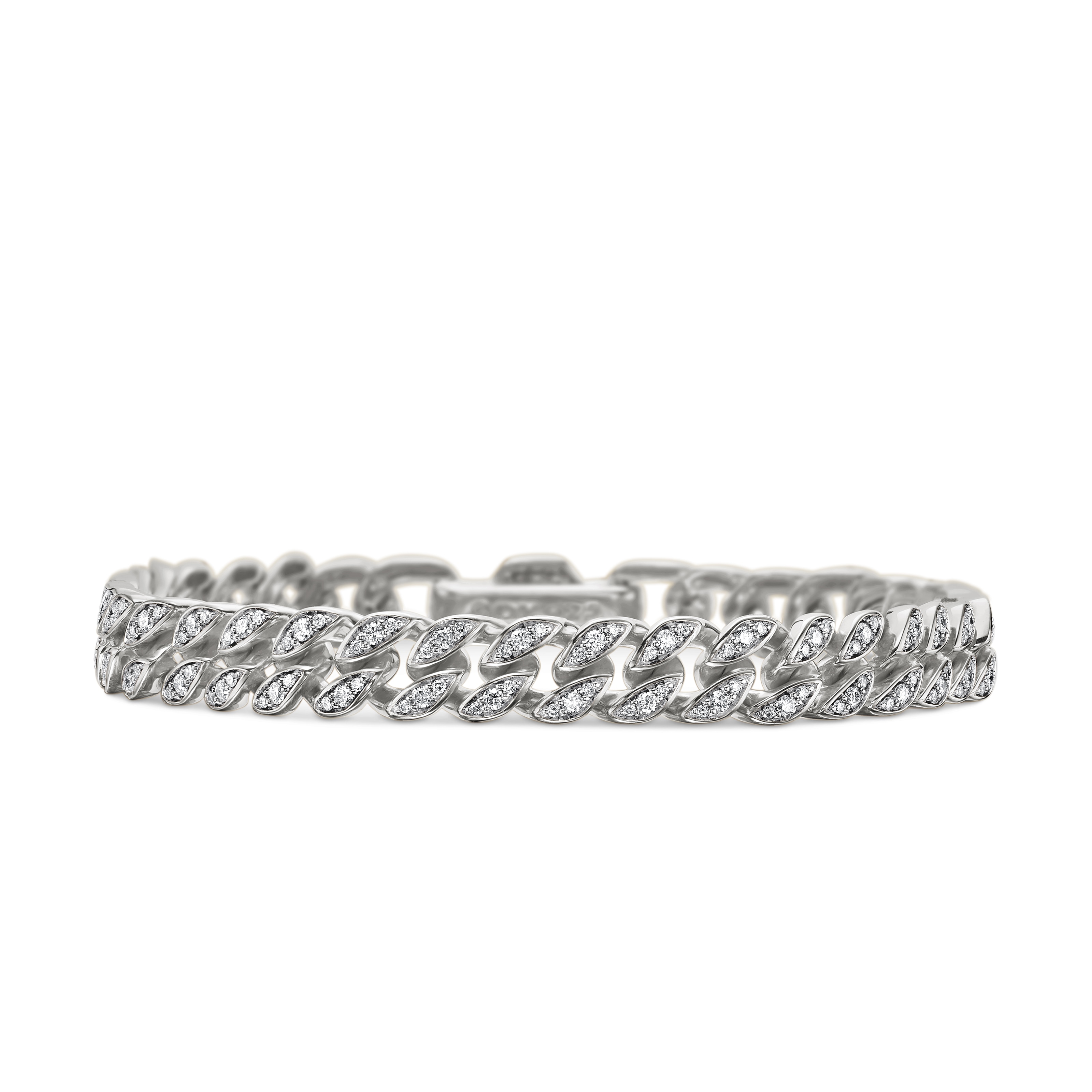 Curb Chain Bracelet in Sterling Silver with Diamonds, 7mm - Size Medium