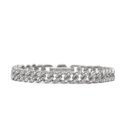 37360290 - Curb Chain Bracelet in Sterling Silver with Diamonds, 7mm