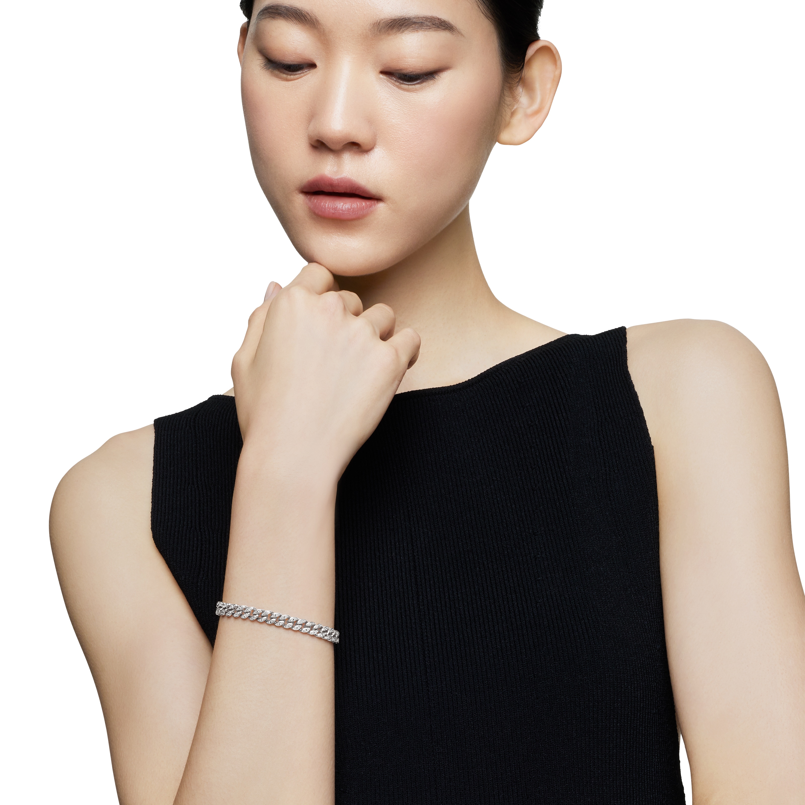 David Yurman Curb Chain Bracelet in Sterling Silver with Diamonds, 7mm