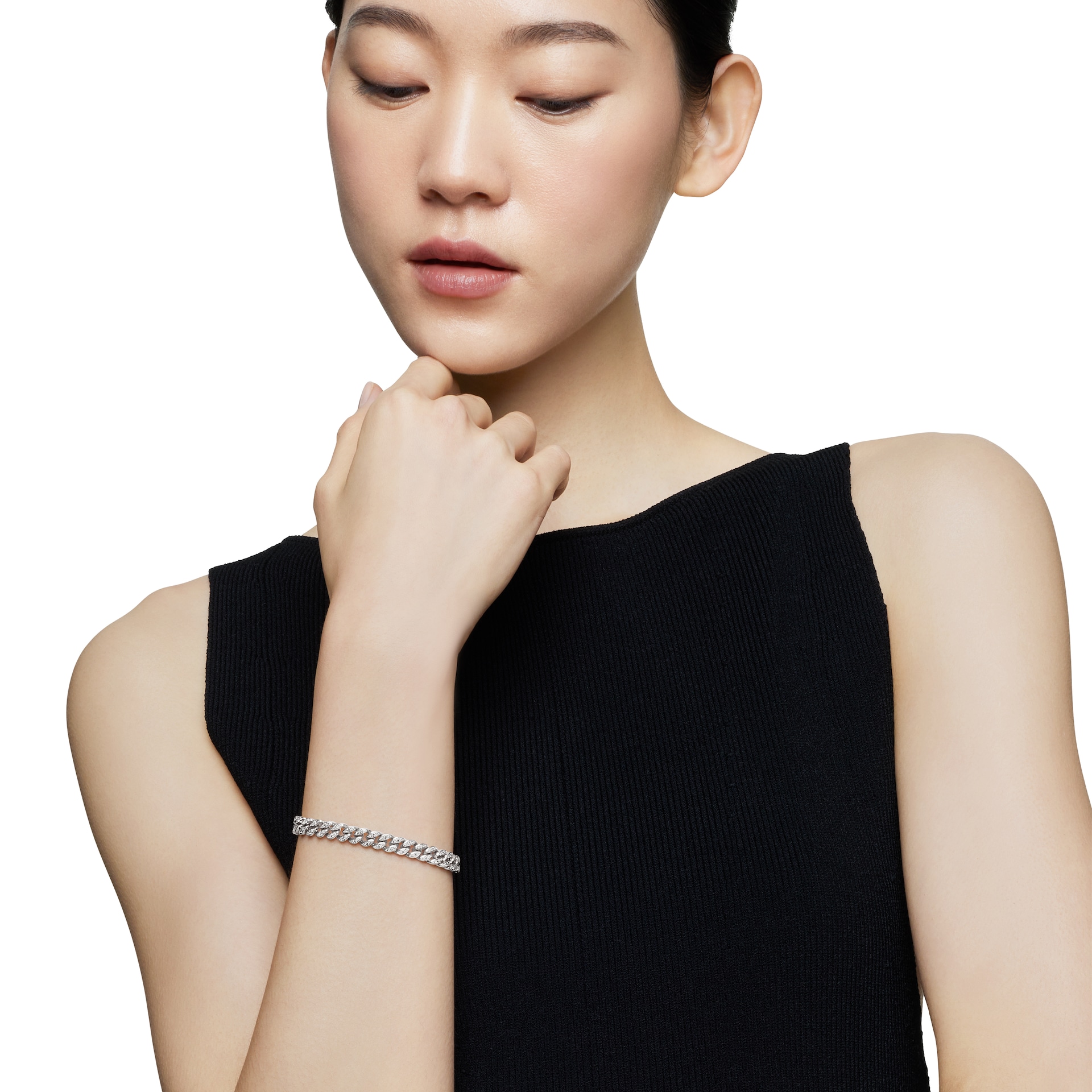 David Yurman Curb Chain Bracelet in Sterling Silver with Diamonds, 7mm