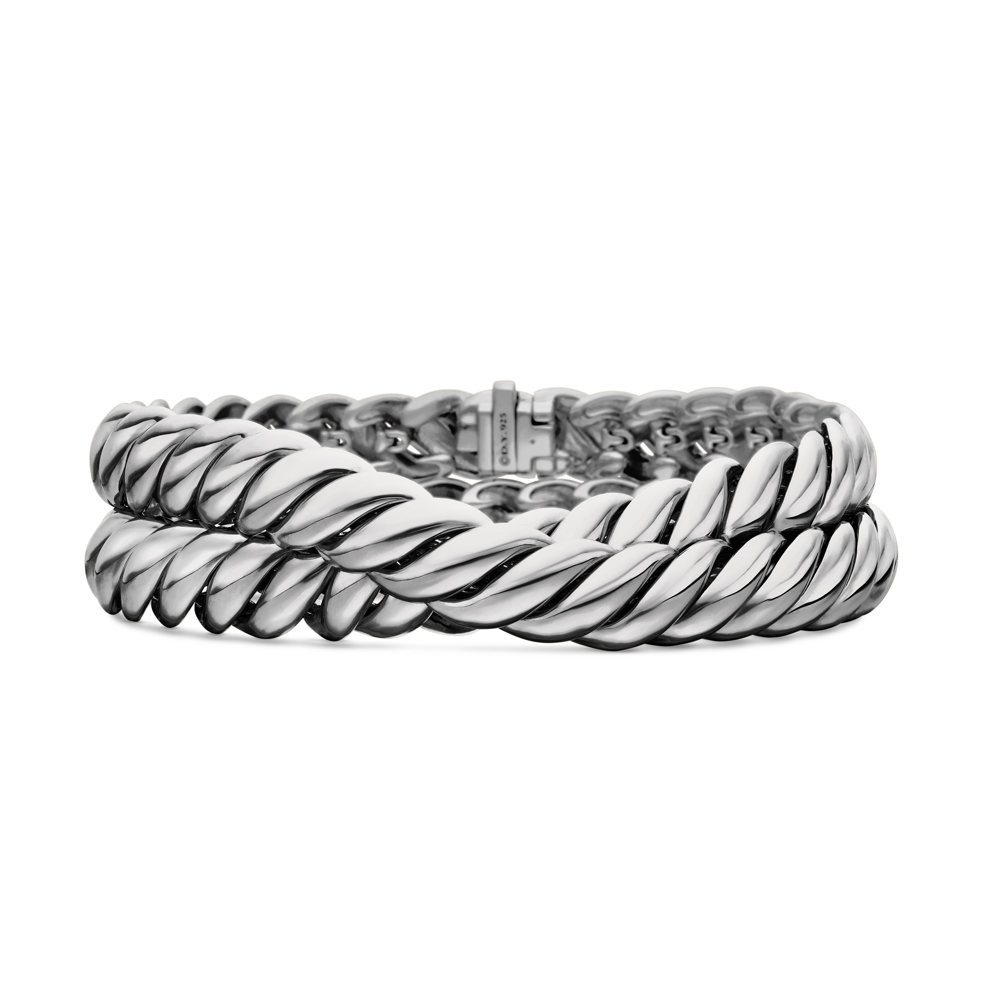 Sculpted Cable Double Wrap Bracelet in Sterling Silver, 8.5mm - Size Medium