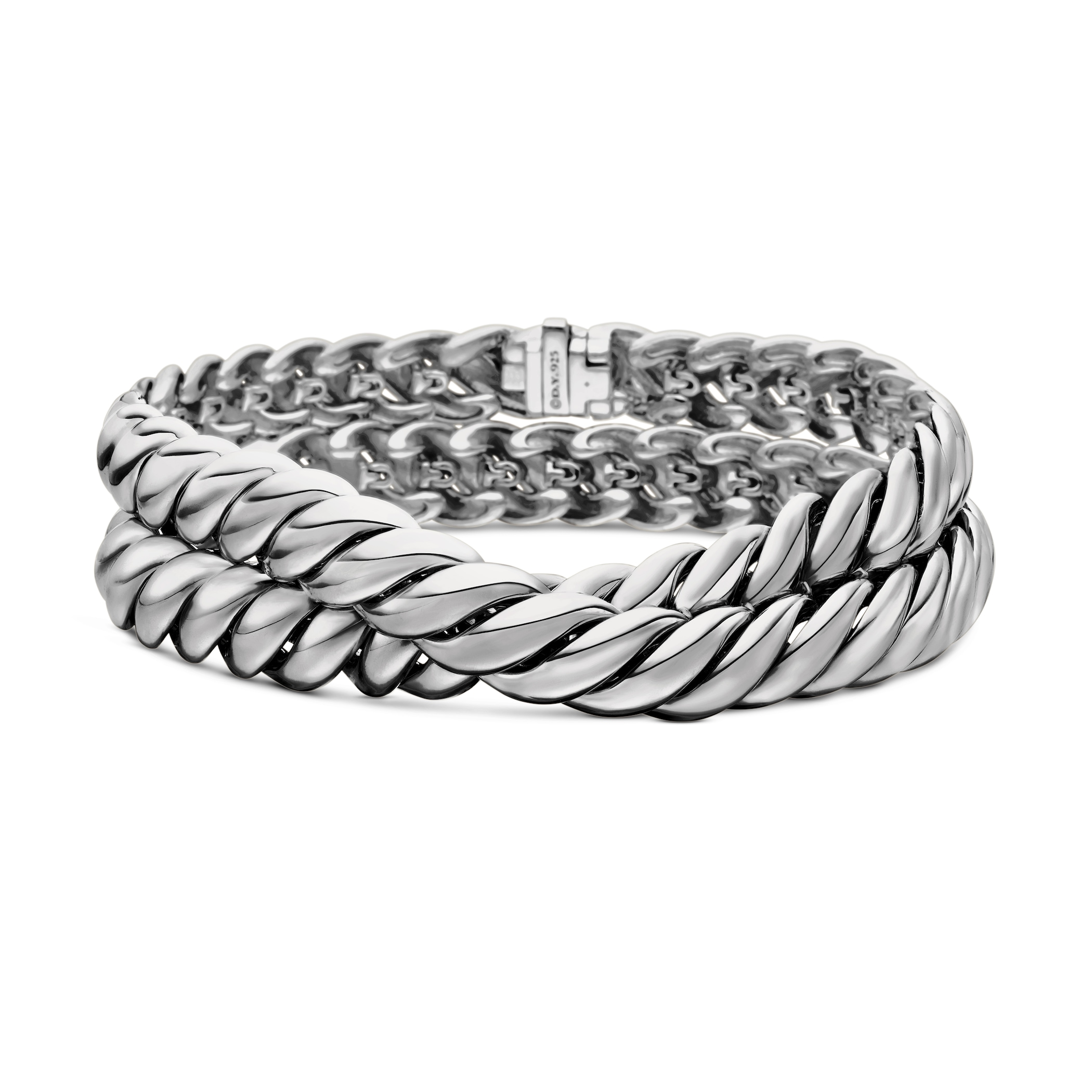 David Yurman Sculpted Cable Double Wrap Bracelet in Sterling Silver, 8.5mm