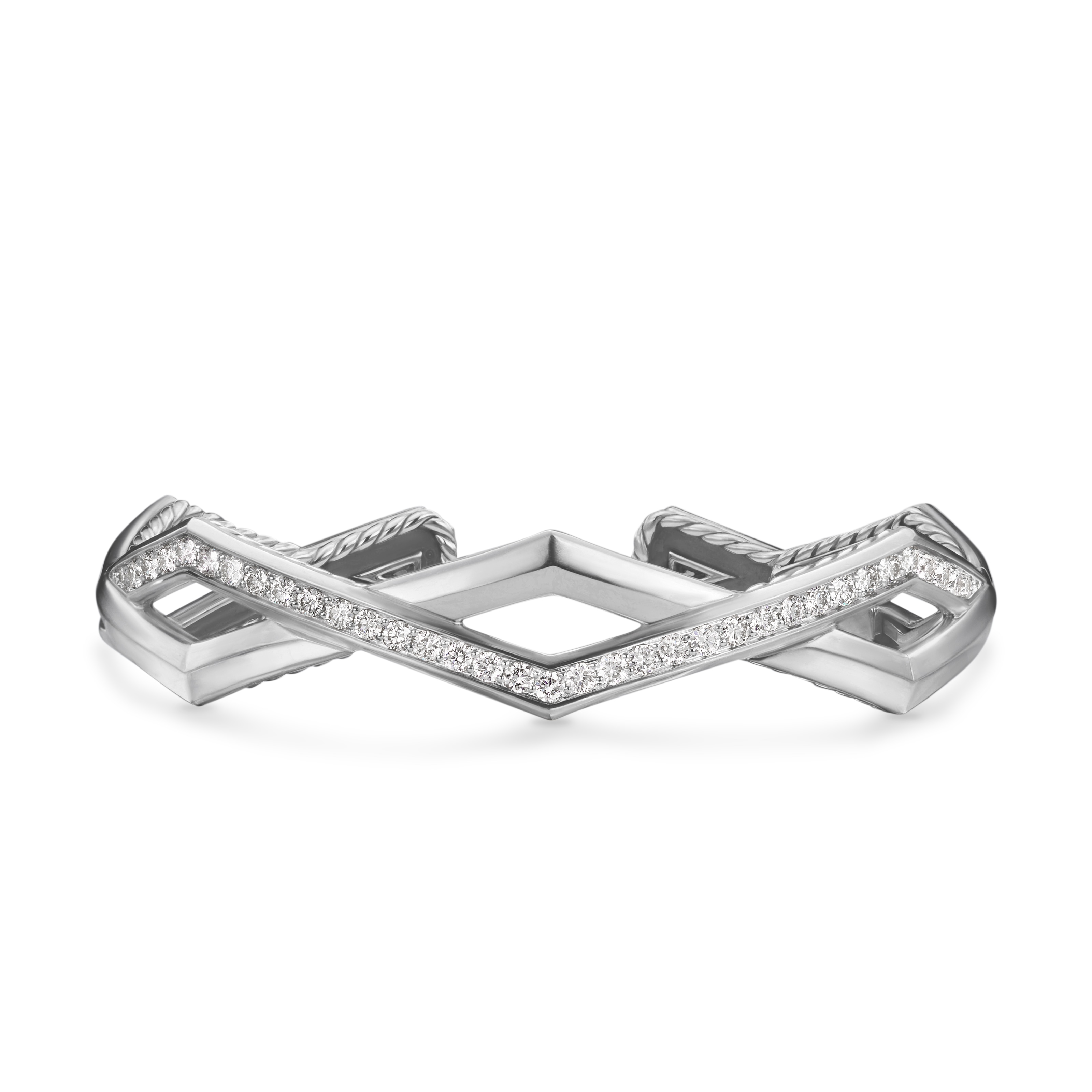 Zig Zag Stax™ Two Row Cuff Bracelet in Sterling Silver with Diamonds, 13mm - Size Medium