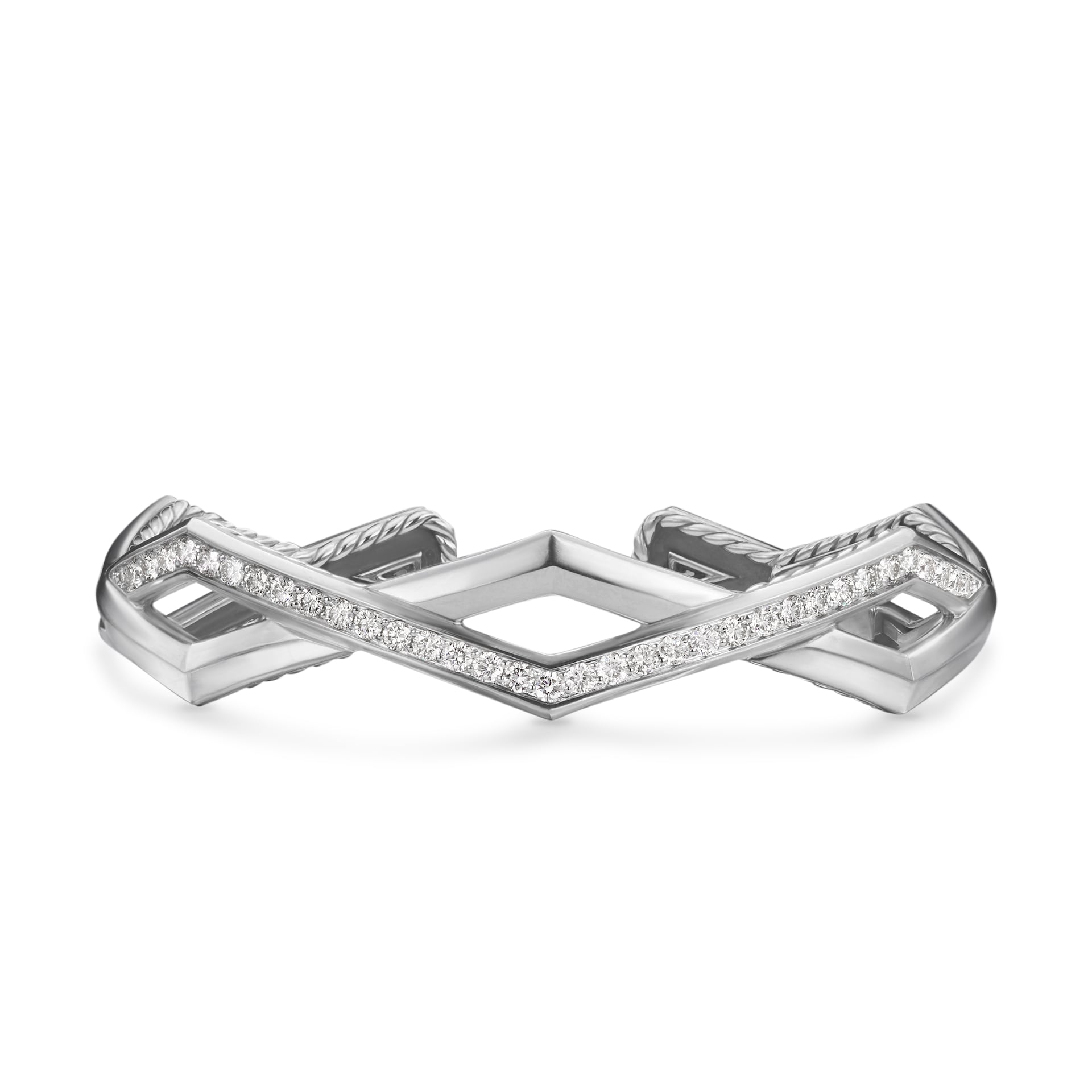 David Yurman Zig Zag Stax™ Two Row Cuff Bracelet in Sterling Silver with Diamonds, 13mm